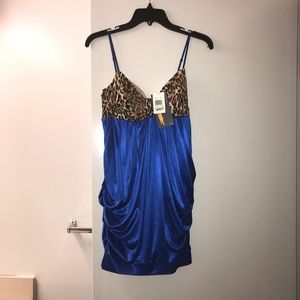 Ruby Rox Blue Dress w/ Leopard Print Detail